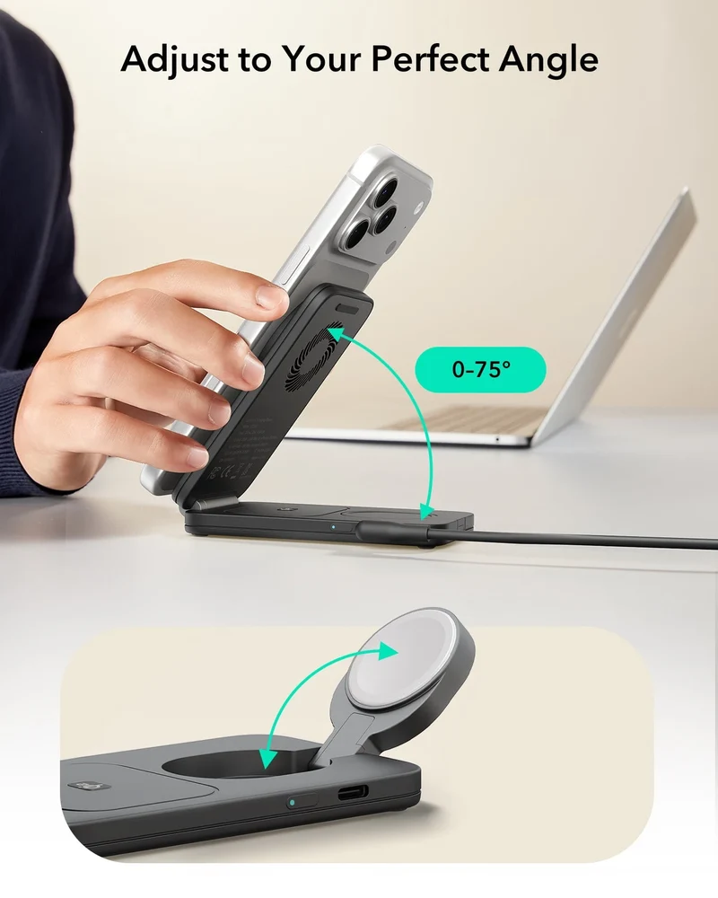 CryoBoost Foldable 3-in-1 Magnetic Charging Station (25W) – JP Plug-Black