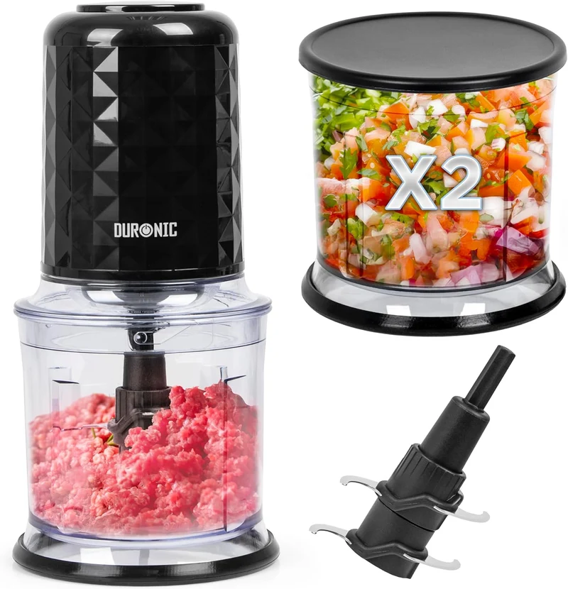 Duronic CH57 BK Mini hachoir 500W avec 2 bols de 700 ml avec couvercle Robot culinaire pour légumes fruits noix épices Permet de préparer sauces purée nourriture bébé