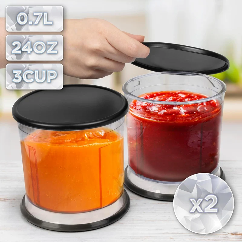 Duronic CH57 BK Mini hachoir 500W avec 2 bols de 700 ml avec couvercle Robot culinaire pour légumes fruits noix épices Permet de préparer sauces purée nourriture bébé