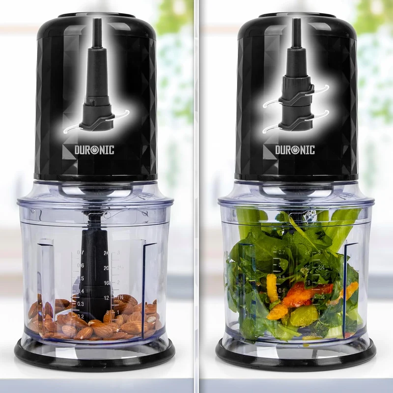 Duronic CH57 BK Mini hachoir 500W avec 2 bols de 700 ml avec couvercle Robot culinaire pour légumes fruits noix épices Permet de préparer sauces purée nourriture bébé