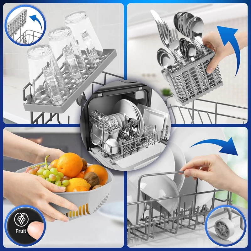 Duronic DW10 BK Lave-vaisselle de table 1050W Lave vaisselle posable compact Gain de place pour petite cuisine 5 programmes de lavage Séchage Lavage des plats assiettes verres bols couverts fruits