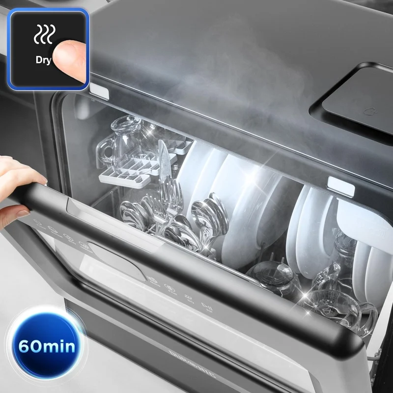 Duronic DW10 BK Lave-vaisselle de table 1050W Lave vaisselle posable compact Gain de place pour petite cuisine 5 programmes de lavage Séchage Lavage des plats assiettes verres bols couverts fruits