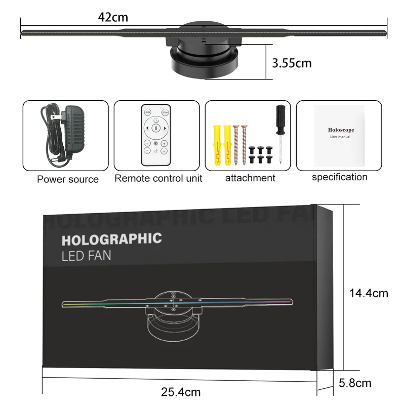 3D HD Hologramme Fan Projecteur SD 42cm LED Signe Holographique Lecteur Support Image Vidéo Boutique Bar Partie Publicité Affichage Lumière