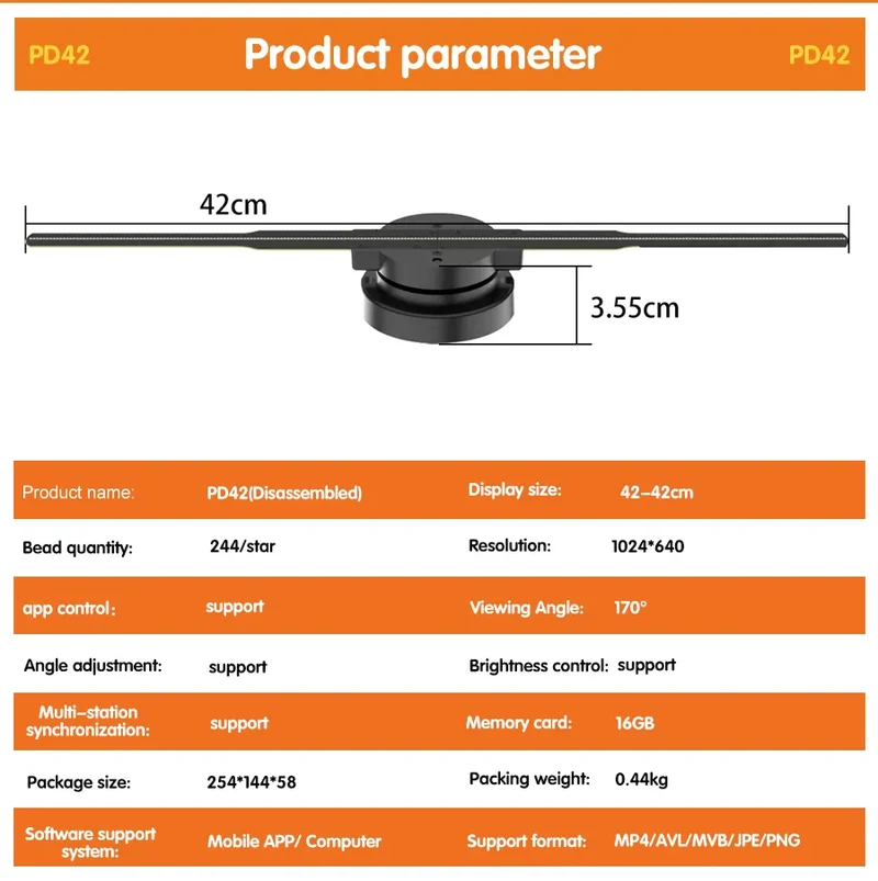 3D HD Hologramme Fan Projecteur SD 42cm LED Signe Holographique Lecteur Support Image Vidéo Boutique Bar Partie Publicité Affichage Lumière