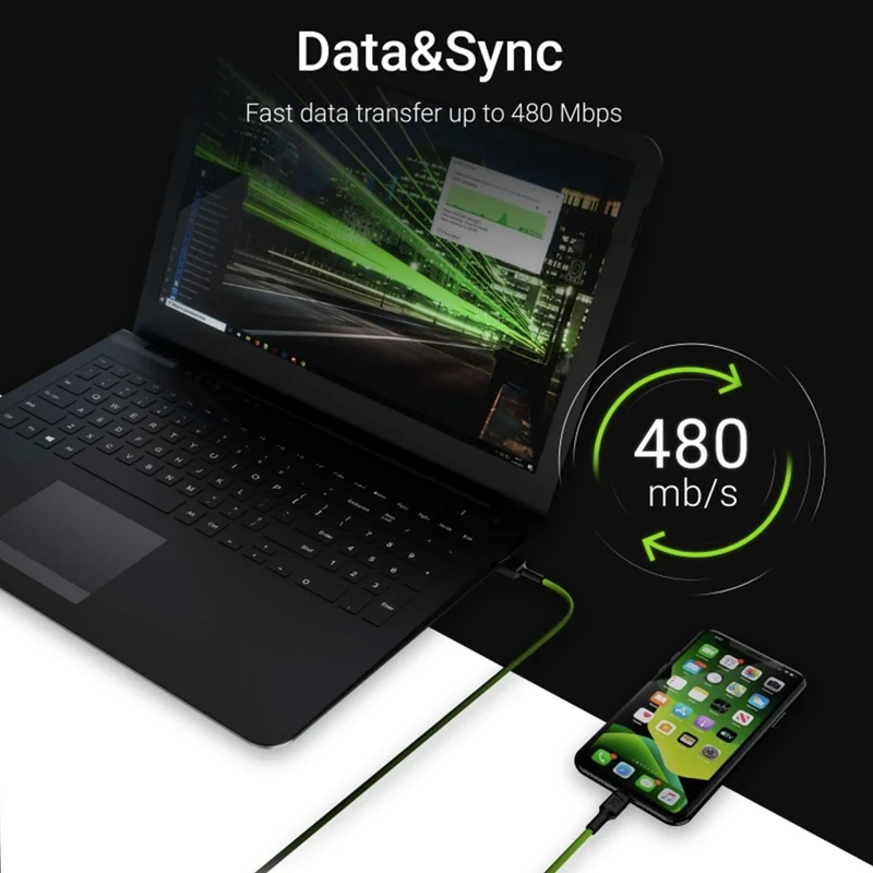 GREEN CELL - Câble de charge et de données - USB-A (mâle) - Lightning (mâle) - Ensemble - 3 pièces - 30 cm|1,2 m|2 m