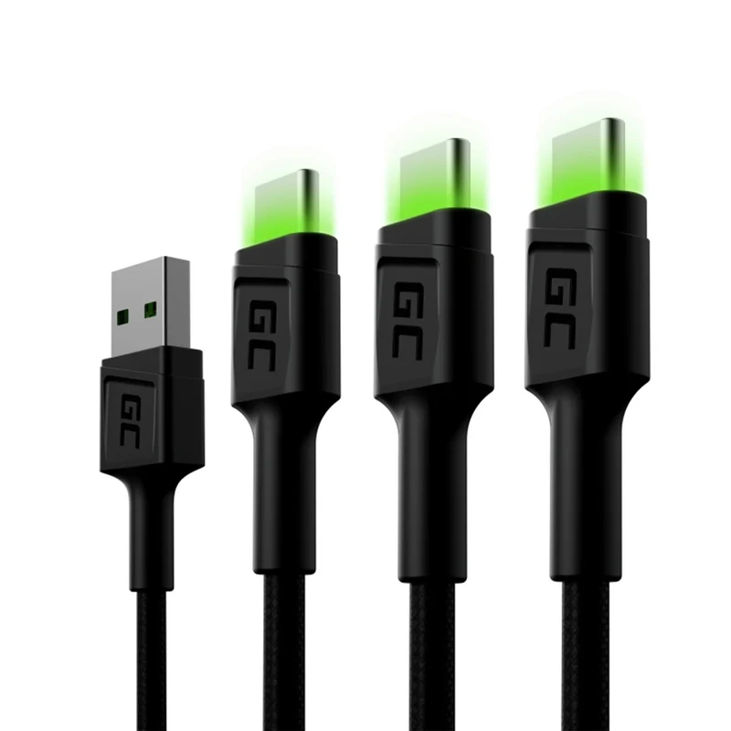 GREEN CELL - Câble de charge et de données - USB-A (mâle) - USB-C (mâle) - Ensemble - 3 pièces - 2 m