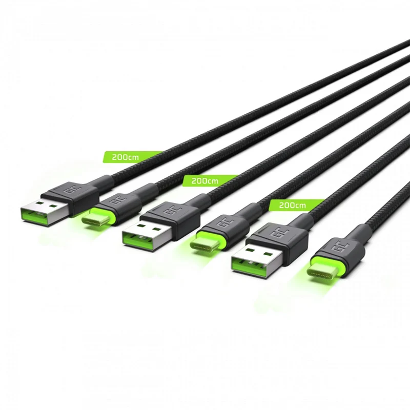 GREEN CELL - Câble de charge et de données - USB-A (mâle) - USB-C (mâle) - Ensemble - 3 pièces - 2 m