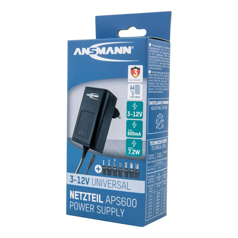 ANSMANN - Alimentation universelle - 7,2 W - 7 embouts - câble 1,8 m - APS600