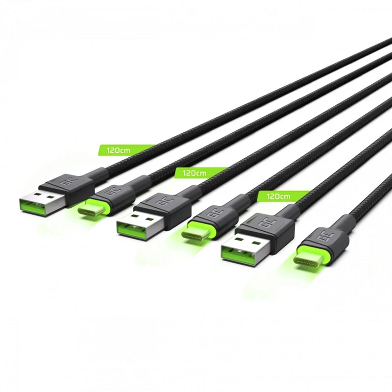 GREEN CELL - Câble de charge et de données - USB-A (mâle) - USB-C (mâle) - Ensemble - 3 pièces - 1,2 m