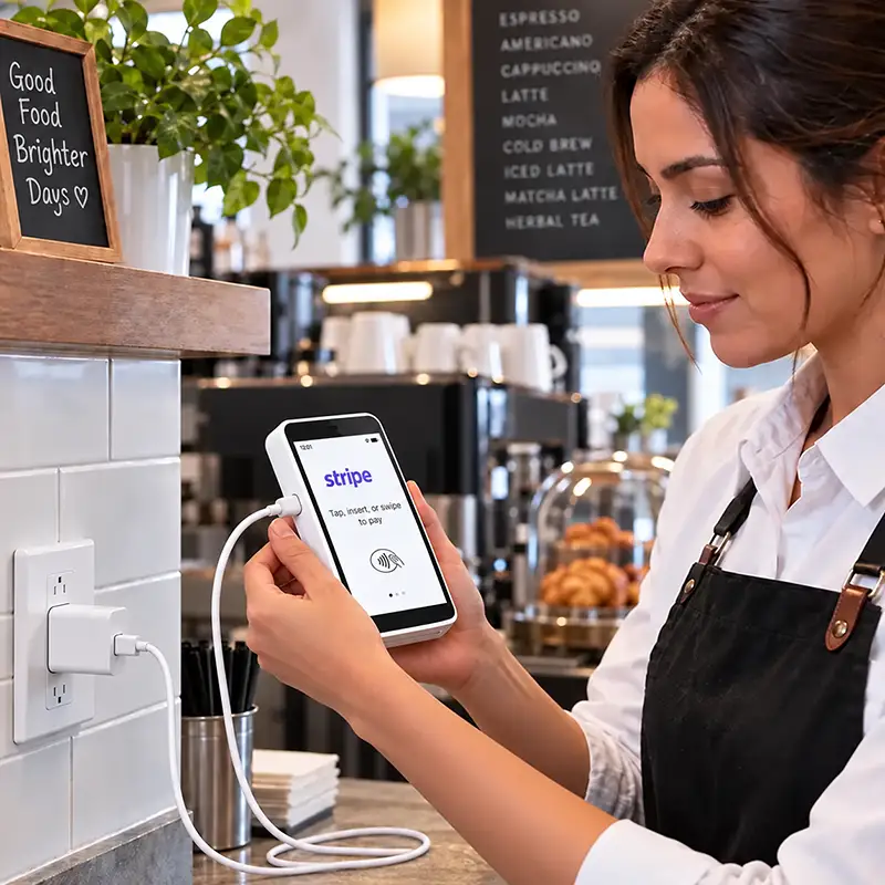 Chargeur mural et câble USB-C pour lecteur Stripe destinés au commerce de détail et aux restaurants | Agoz