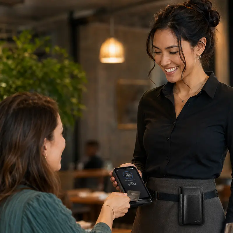 Étui en cuir pour terminal de point de vente Toast Go 3, destiné au service en restaurant