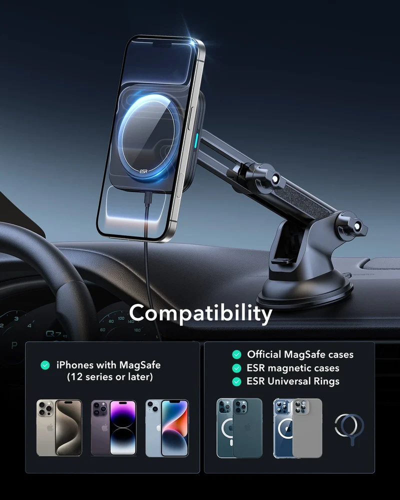 15W Dashboard Wireless Car Charger and AirPods Pro 3 Pulse FlickLock Case Bundle-Black