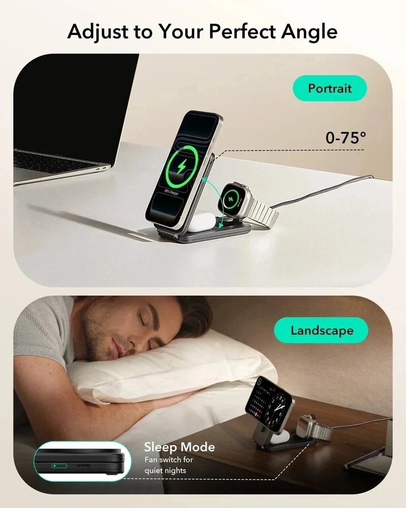 25W CryoBoost Foldable 3-in-1 Magnetic Charger and AirPods Pro 3 Cyber FlickLock Case Bundle– EU Plug-Black&Purple