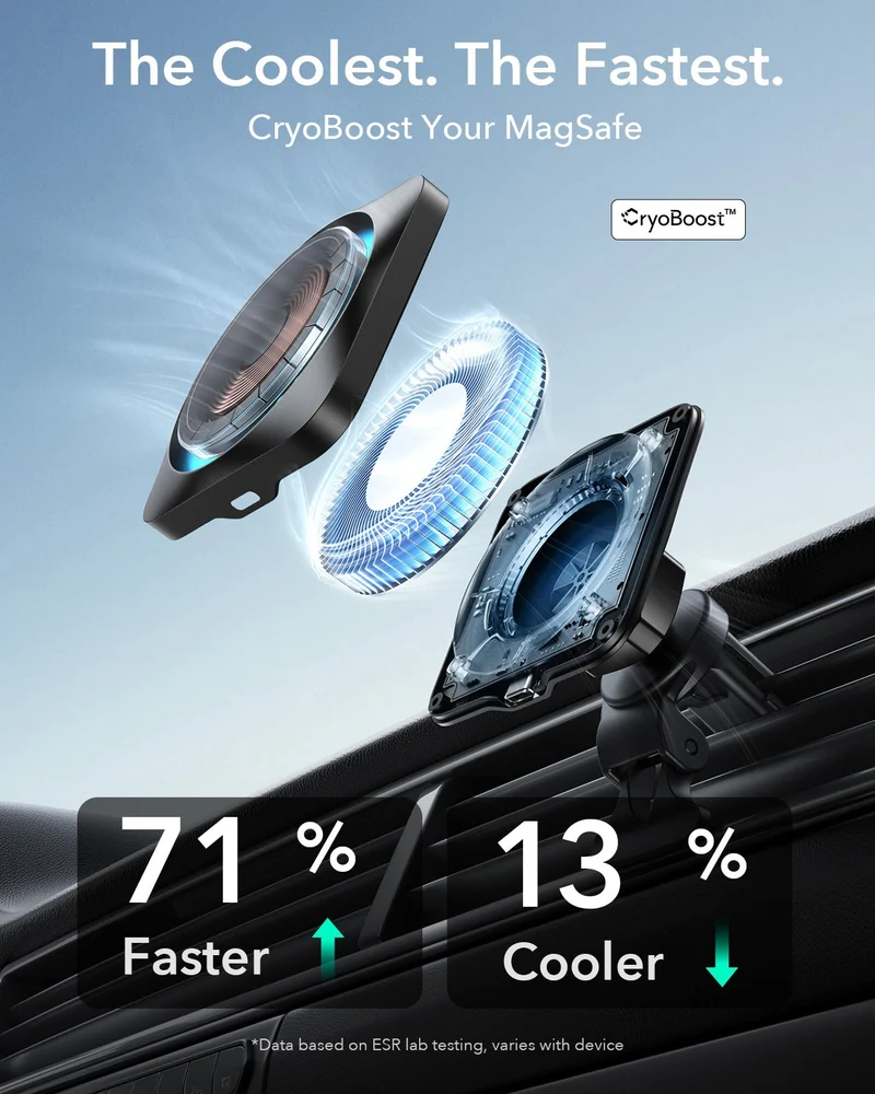15W Wireless Car Charger with CryoBoost (HaloLock) - Black