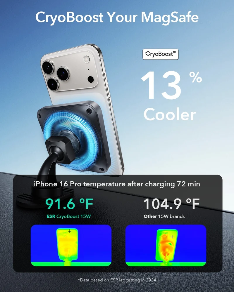 15W Wireless Car Charger with CryoBoost (HaloLock) - Black