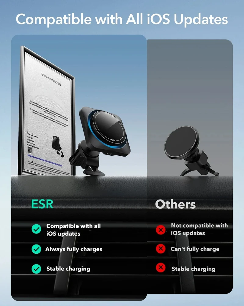 15W Wireless Car Charger with CryoBoost (HaloLock) - Black