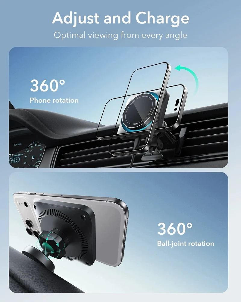 15W Wireless Car Charger with CryoBoost (HaloLock) - Black