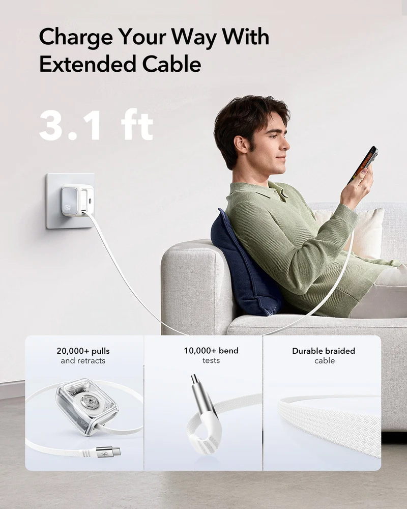 Xtend 45W Retractable Charger - US Plug - Burgundy
