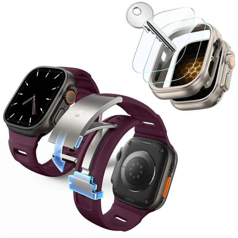 ESR Equinox Watch Band Ultimate Bundle for Apple Watch - Red Band / Titanium Case