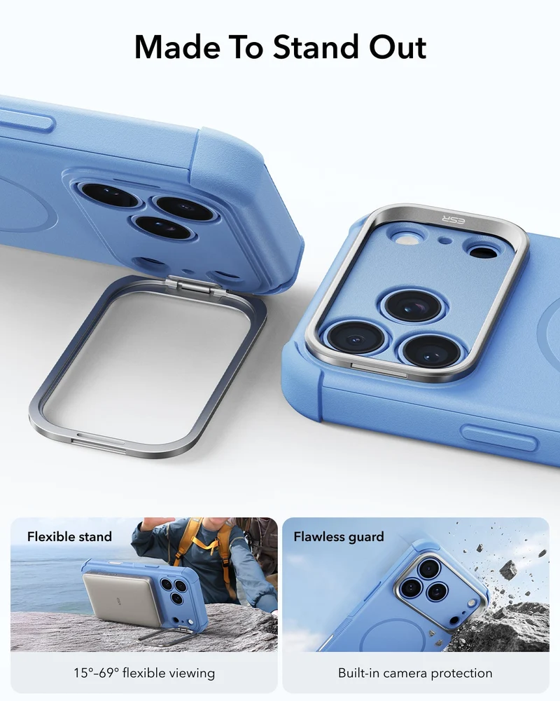 iPhone 18 Pro Max Bundle Cyber Tough Magnetic Case with Camera Control and Flex Stand, Plus Armorite®️ Screen Protector - Misty Blue
