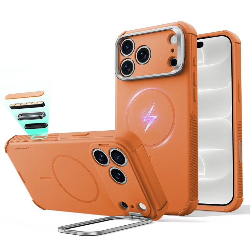iPhone 18 Pro Max Cyber Tough Magnetic Case with Camera Control and Flex Stand - Orange