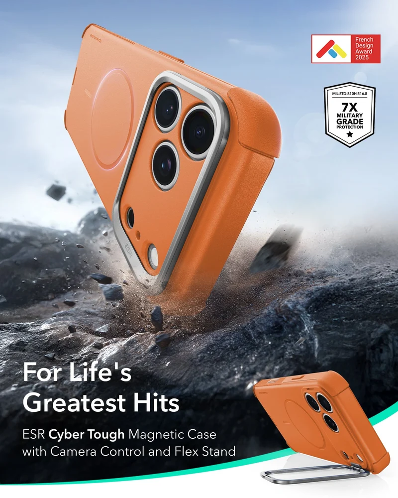 iPhone 18 Pro Max Cyber Tough Magnetic Case with Camera Control and Flex Stand - Orange