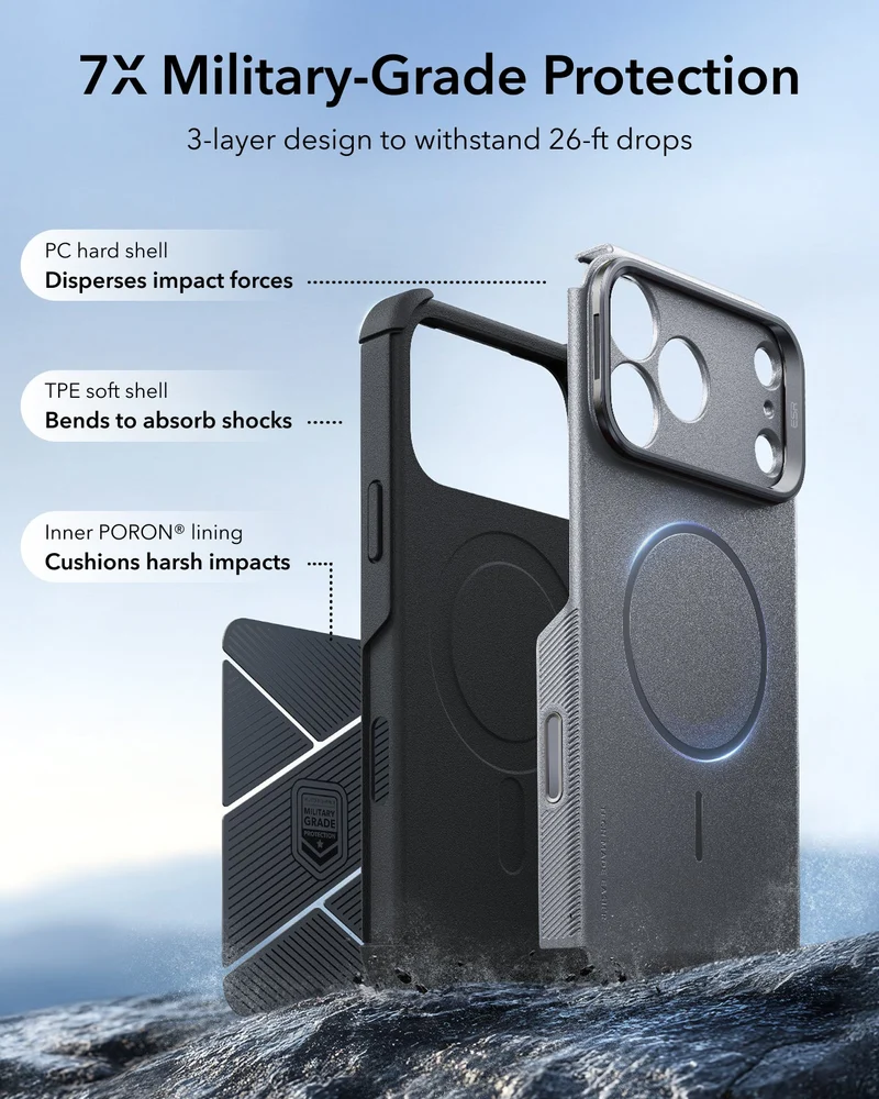 iPhone 18 Pro Max Cyber Tough Magnetic Case with Camera Control and Flex Stand - Space Gray