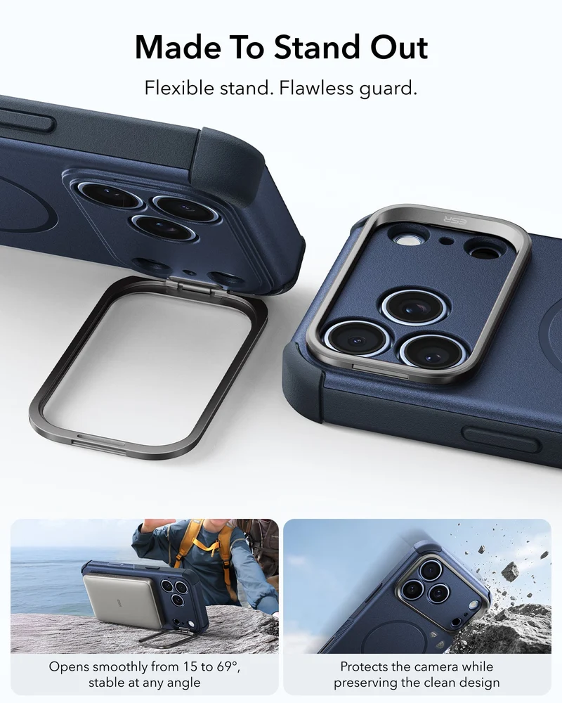 iPhone 18 Pro Max Cyber Tough Magnetic Case with Camera Control and Flex Stand - Navy Blue