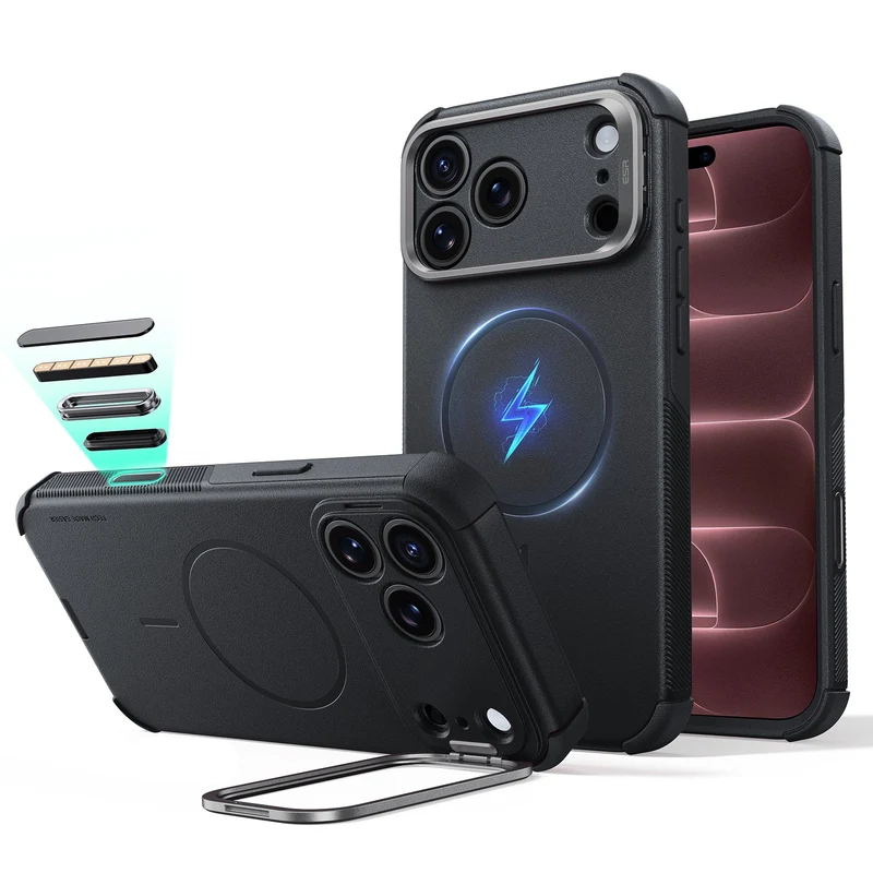 iPhone 18 Pro Max Cyber Tough Magnetic Case with Camera Control and Flex Stand - Black
