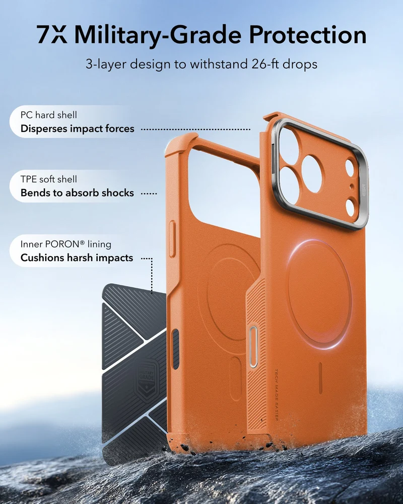 iPhone 18 Pro Bundle Cyber Tough Magnetic Case with Camera Control and Flex Stand, Plus Armorite®️ Pro Screen Protector - Orange