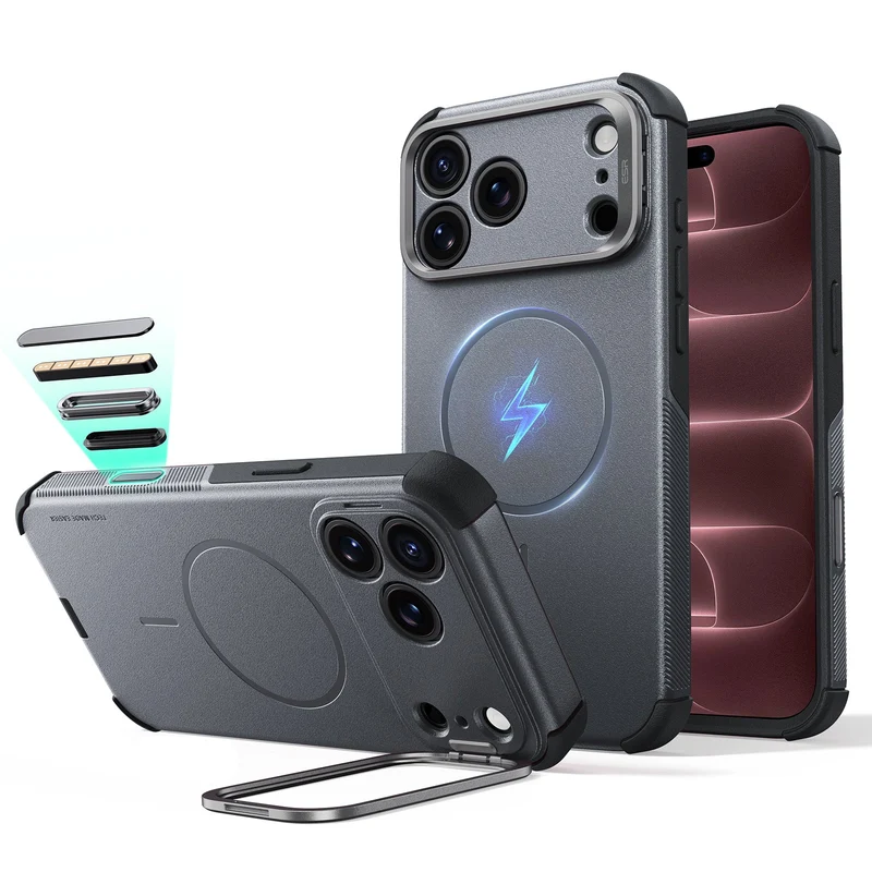 iPhone 18 Pro Cyber Tough Magnetic Case with Camera Control and Flex Stand - Space Gray