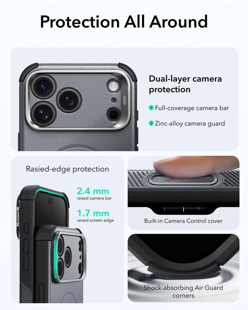 iPhone 18 Pro Bundle Cyber Tough Magnetic Case with Camera Control and Flex Stand, Plus Armorite®️ Pro Screen Protector - Space Gray