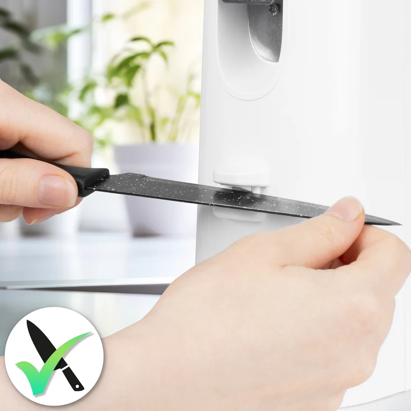 Duronic CO40 WE Ouvre-boîte électrique 50W Ouvre boîtes de conserve automatique Aiguiseur de couteaux Décapsuleur pour bouteille Permet de retirer les capsules des bouteilles et cannettes