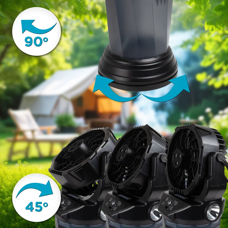 Duronic FM6 BK Ventilateur de brume rechargeable Réservoir d’eau 2 litres 4 vitesses Télécommande incluse Lumières LED Lampe torche d’urgence Ventilateur portable extérieur camping pique-nique