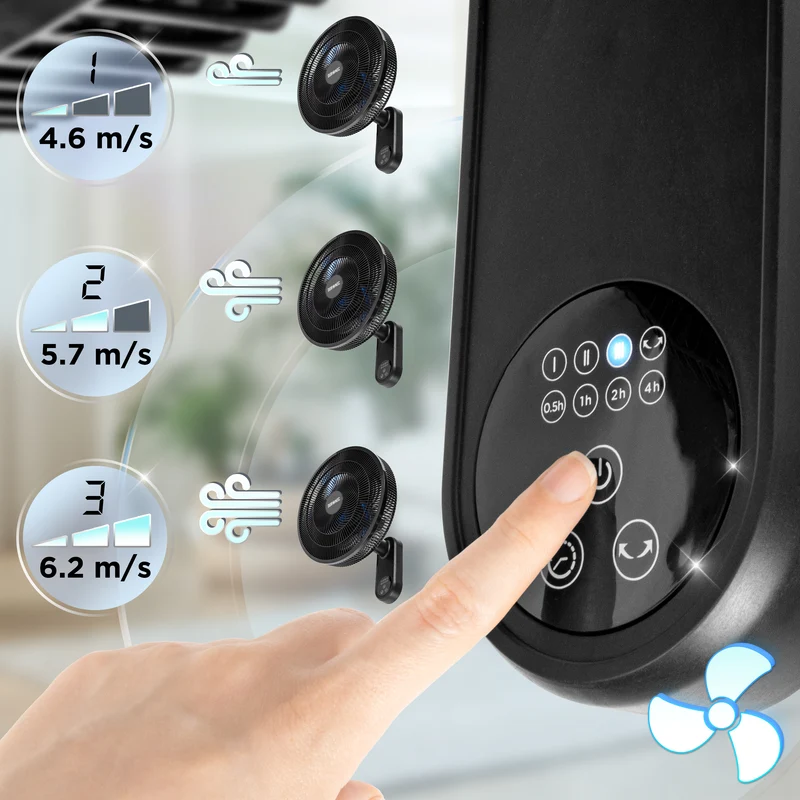 Duronic FN12 BK Ventilateur mural 50W Aérateur de 12 pouces 3 vitesses Minuterie Oscillation à 60° Télécommande incluse avec 5 mètres de portée Volume sonore 50,4 dB Montage facile