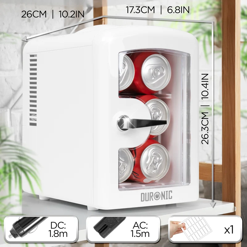 Duronic MFW4 WE Mini réfrigérateur 42W 4 litres Jusqu’à 6 cannettes Glacière pour snacks boisson lait maternel cosmétique médicament Maintien au chaud Bureau chambre voiture camping bateau