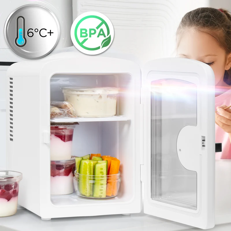 Duronic MFW4 WE Mini réfrigérateur 42W 4 litres Jusqu’à 6 cannettes Glacière pour snacks boisson lait maternel cosmétique médicament Maintien au chaud Bureau chambre voiture camping bateau