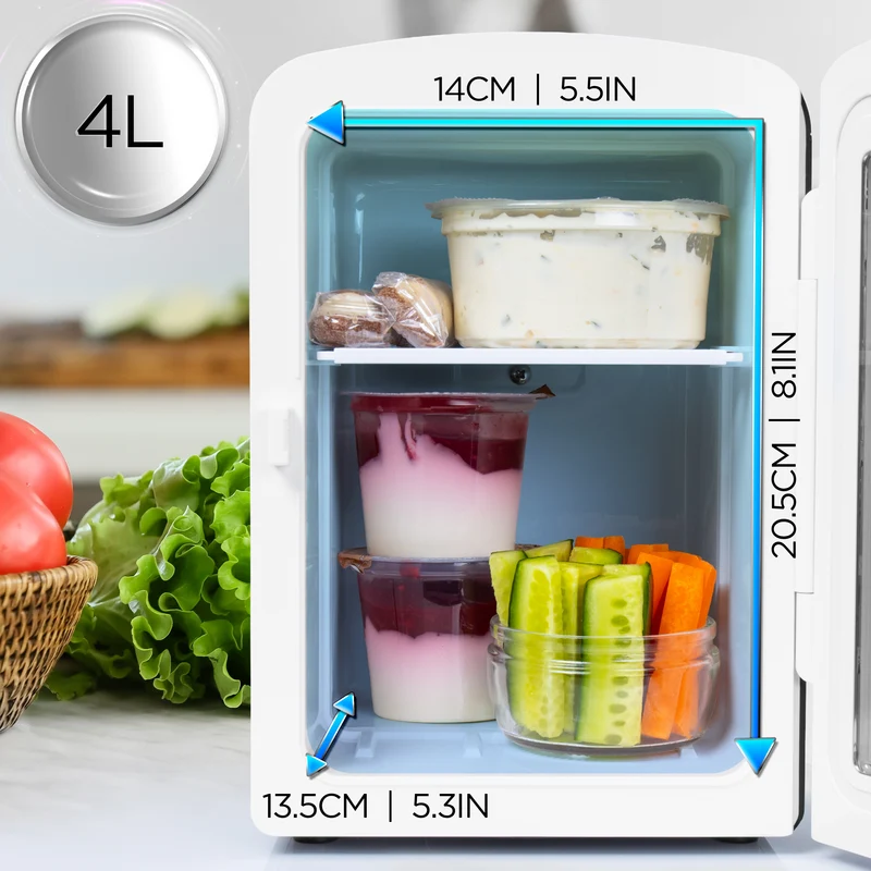 Duronic MFW4 WE Mini réfrigérateur 42W 4 litres Jusqu’à 6 cannettes Glacière pour snacks boisson lait maternel cosmétique médicament Maintien au chaud Bureau chambre voiture camping bateau