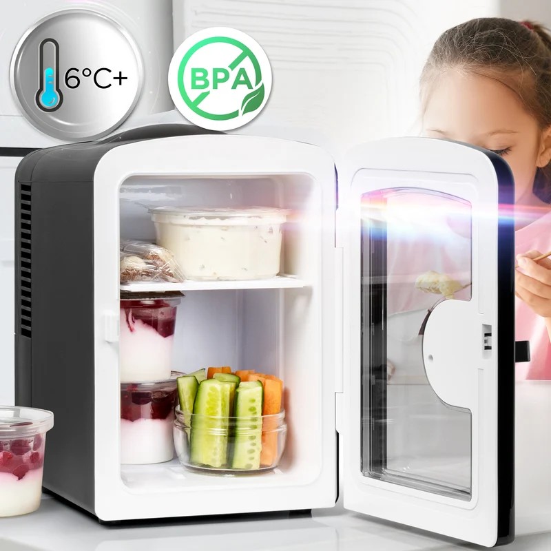Duronic MFW4 BK Mini réfrigérateur 42W 4 litres Jusqu’à 6 cannettes Glacière pour snacks boisson lait maternel cosmétique médicament Maintien au chaud Bureau chambre voiture camping bateau
