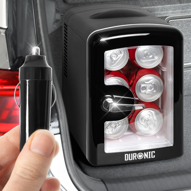 Duronic MFW4 BK Mini réfrigérateur 42W 4 litres Jusqu’à 6 cannettes Glacière pour snacks boisson lait maternel cosmétique médicament Maintien au chaud Bureau chambre voiture camping bateau