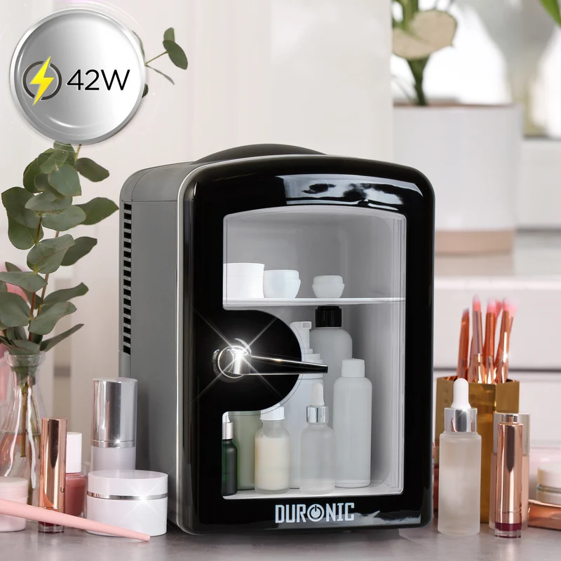 Duronic MFW4 BK Mini réfrigérateur 42W 4 litres Jusqu’à 6 cannettes Glacière pour snacks boisson lait maternel cosmétique médicament Maintien au chaud Bureau chambre voiture camping bateau