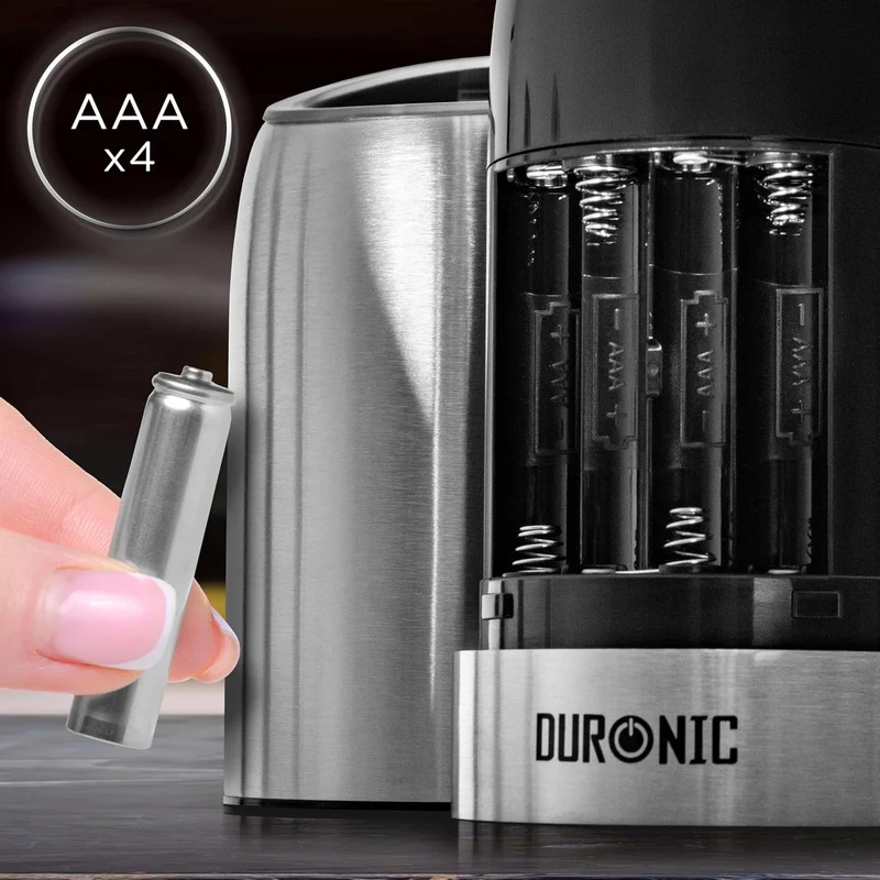 Duronic EMB2 2x Moulins à sel et poivre électriques de 150 ml Broyeurs à épices Moulins automatiques portables 4 piles AAA