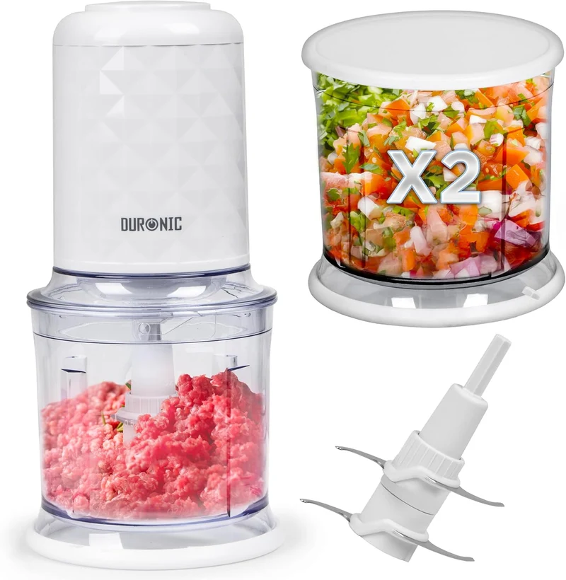 Duronic CH57 WE Mini hachoir 500W avec 2 bols de 700 ml avec couvercle Robot culinaire pour légumes fruits noix épices Permet de préparer sauces purée nourriture bébé