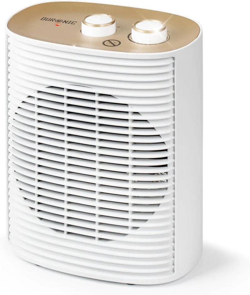 Duronic HV32 WE Radiateur soufflant électrique 2000W Thermostate réglable avec Mode éco Mode turbo Sécurité antibasculement avec arrêt automatique Idéal maison bureau garage