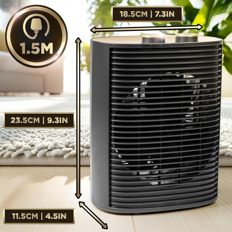 Duronic HV32 BK Radiateur soufflant électrique 2000W Thermostate réglable avec Mode éco Mode turbo Sécurité antibasculement avec arrêt automatique Idéal maison bureau garage