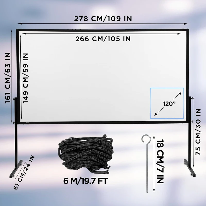 Duronic BD-SFPS120 16:9 Ecran de Projection vidéoprojecteur 120 Pouces Toile de Projection écran Home 4K Full HD 3D Cinema soirée cinéma Bureaux Conférence Classe école Montage Mural trépied