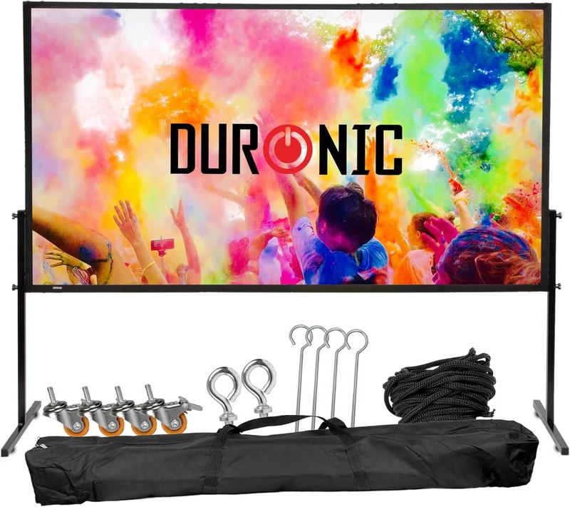 Duronic BD-SFPS100 16:9 Ecran de Projection vidéoprojecteur 100 Pouces Toile de Projection écran Home 4K Full HD 3D Cinema soirée cinéma Bureaux Conférence Classe école Montage Mural trépied