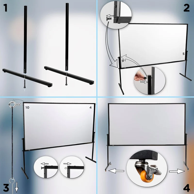 Duronic BD-SFPS100 16:9 Ecran de Projection vidéoprojecteur 100 Pouces Toile de Projection écran Home 4K Full HD 3D Cinema soirée cinéma Bureaux Conférence Classe école Montage Mural trépied