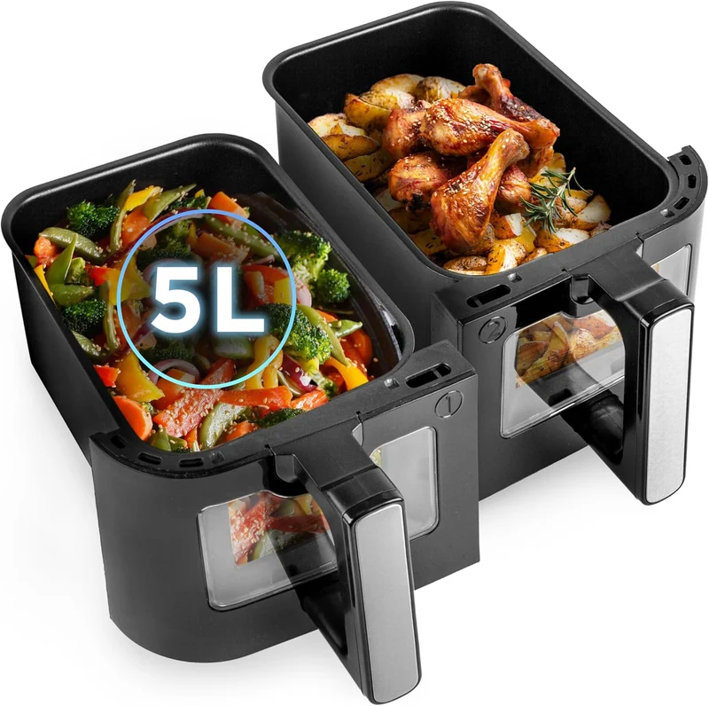 Duronic AFD2 BK 10L 2x Paniers de cuisson de 5 Litres pour Friteuse à air Tiroir de Cuisson pour Airfryer Compatible uniquement avec modèles AF14 AF24 AF34 de Duronic