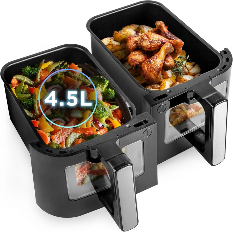 Duronic AFD2 BK 9L 2x Paniers de cuisson de 4,5 Litres pour Friteuse à air Tiroir de Cuisson pour Airfryer Compatible uniquement avec modèles AF14 AF24 AF34 de Duronic